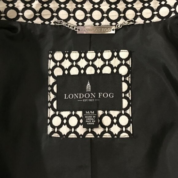 London Fog 3/4 Length Trench Coat Black/White - Belted - Size M - Picture 6 of 9